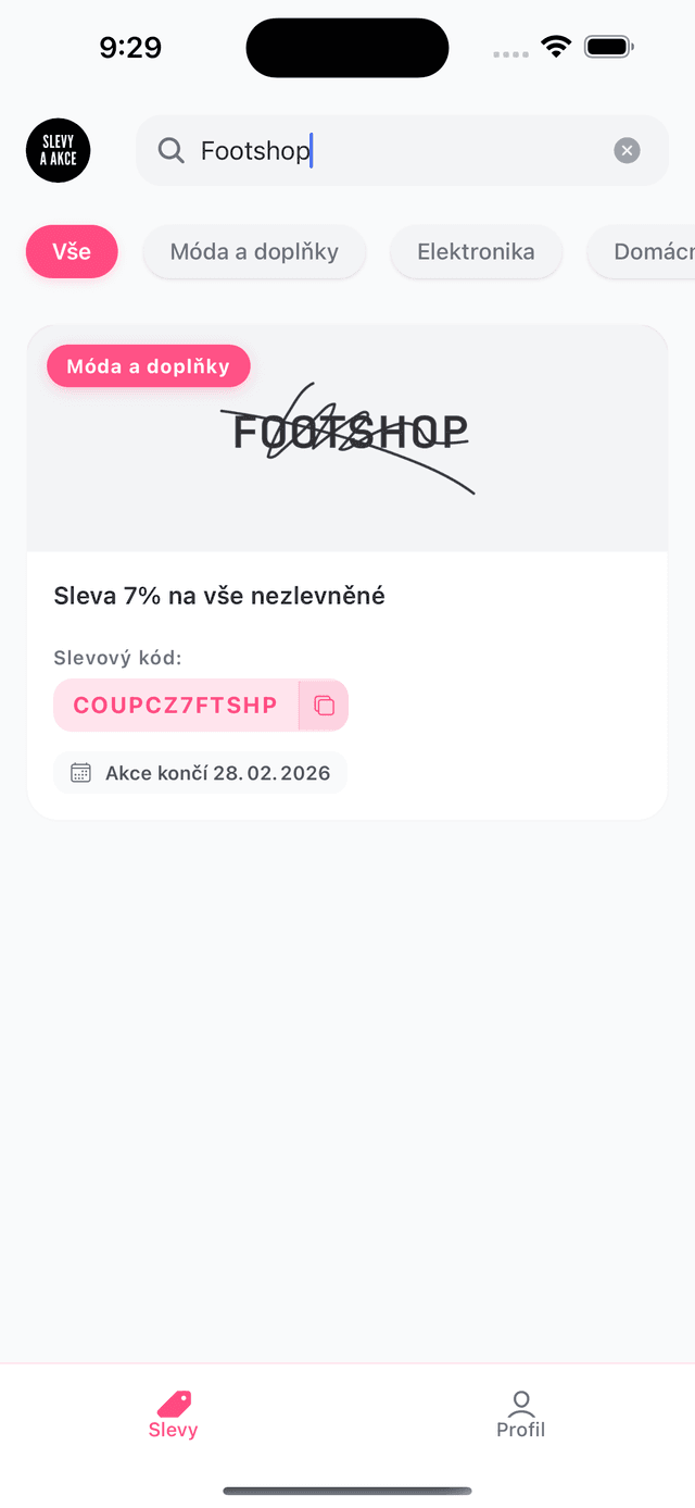 Vyhľadávanie zliav v aplikácii Zľavy a Akcie
